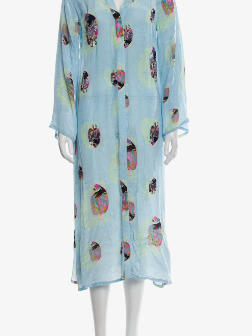 Verandah Swim Cover-Up Kimono women’s Medium Blue Beaded Coastal Beachy